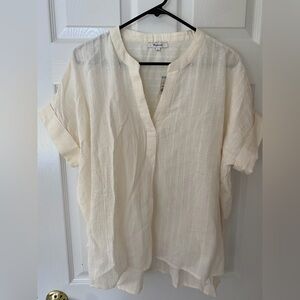NWT Madewell Lakeline Popover Shirt in Clip-Stripe (Cream with Texture) Size L
